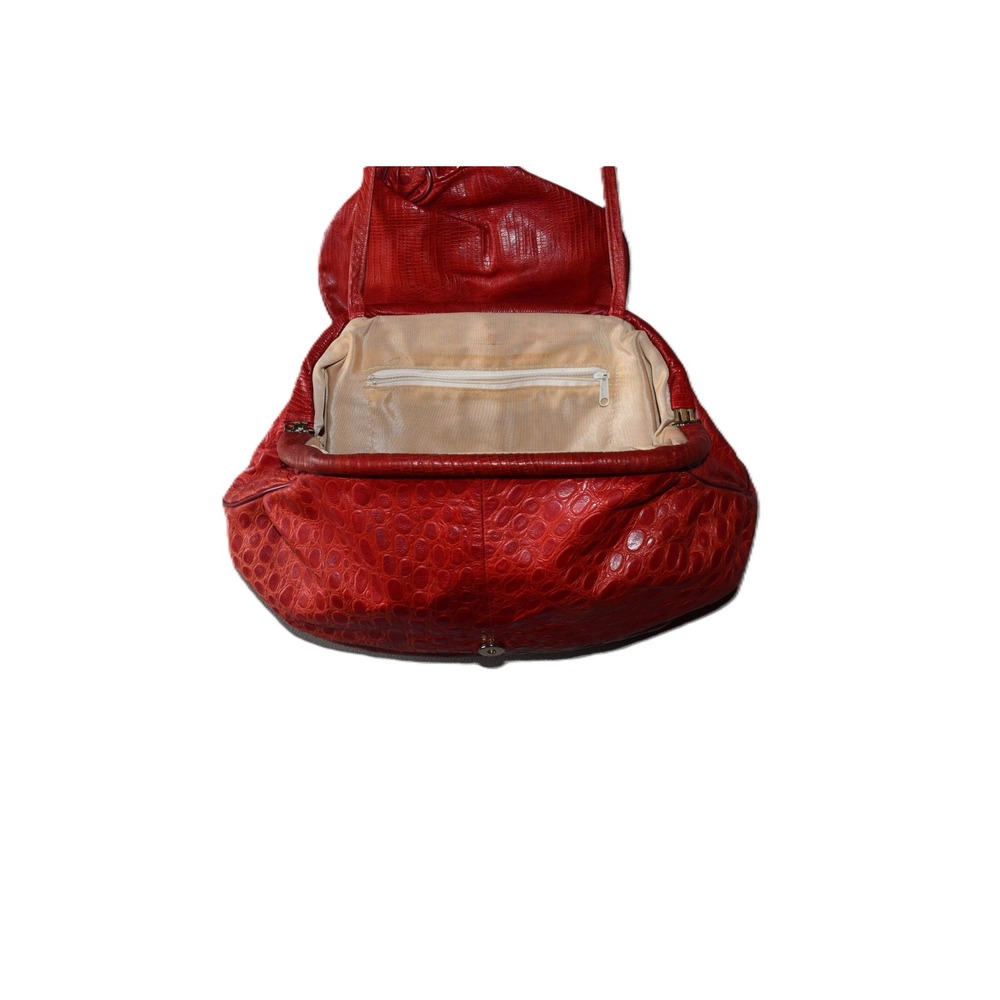 Vintage Shoulder Bag Women OS Red Good Faux Crocodile Embossed Slouch Hobo Retro